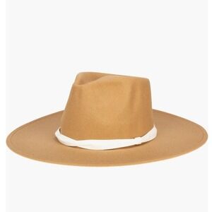 San Diego Knot Trim Fedora Hat, Camel/White, NWT